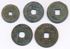 Kínai Császárság ~19. század Cu cash (5db) T:F Chinese Empire ~19th century Cu cash (5pcs) C:F