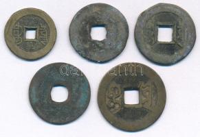 Kínai Császárság ~19. század Cu cash (5db) T:F Chinese Empire ~19th century Cu cash (5pcs) C:F