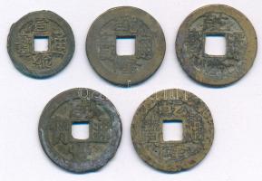 Kínai Császárság ~19. század Cu cash (5db) T:F Chinese Empire ~19th century Cu cash (5pcs) C:F