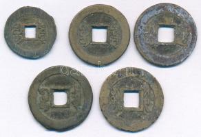 Kínai Császárság ~19. század Cu cash (5db) T:F Chinese Empire ~19th century Cu cash (5pcs) C:F