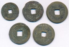 Kínai Császárság ~19. század Cu cash (5db) T:F Chinese Empire ~19th century Cu cash (5pcs) C:F