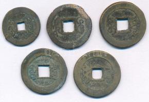 Kínai Császárság ~19. század Cu cash (5db) T:F Chinese Empire ~19th century Cu cash (5pcs) C:F
