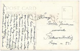 1942 Jászkarajenő, Rákóczi téri (később Templom tér) vasúti megálló a kisvasúttal, vasútállomás, von...