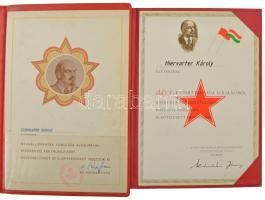 Vegyes 14db-os kitüntetés adományozói és emléklap tétel, egy kivételével a szocialista időszakból + kis doboznyi "Szocialista Brigád" kitüntető jelvény T:vegyes