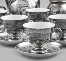 Szász Endre által tervezett Hollóházi porcelán mokkás készlet: 6 személyes. Platina mázas. Komplett,...