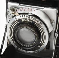 cca 1938 Welta Weltini II, Schneider-Kreuznech Xenar f:2,8 F=5 cm objektívvel, bőrtokjában