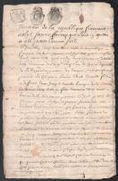 1751-1793 3 db francia nyelvű szignettás okmány. Laseille, Montpelliers, Minute. Több oldalas