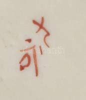 cca 1900 Antik japán váza, madaras díszítéssel. Kézzel festett, javítással, jelzéssel, m: 17,5 cm