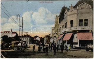 1916 Léva, Levice; Kossuth tér, piac, Kertész Lajos üzlete. Schulcz Ignác kiadása / square, market shops (EB)