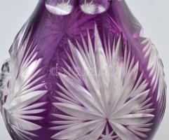 Lila kristály boros üveg, ezüst nyakkal, jelzett, hibátlan 39 cm