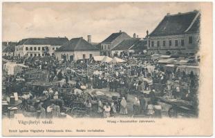 1903 Vágújhely, Neustadt an der Waag, Nové Mesto nad Váhom; Vásár, Takarékpénztár. Brück Ignác kiadása / market, saings bank (fl)