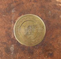 Írómappa. XIX: sz. francia. Bőr, réz, csont. Hiányos csont készlettel. 30x25 cm