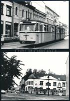 1991 Miskolci villamosok, 2 db feliratozott, jelzett vintage fotó, ezüst zselatinos fotópapíron, 10,2x14,8 cm