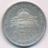 1938. 5P Ag "Szent István" T:XF patina 
Adamo P8.1