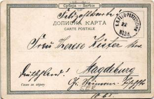 Belgrade, La Grande École et la Place du Roi / school, folklore. Art Nouveau, floral, litho (EK)