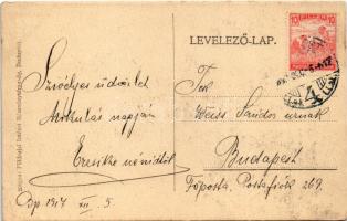 1917 Humoros világháborús grafikai lap. Magyar krampusz huszár az Antant hatalmak ellen. Kiadja a Ma...