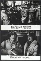 cca 1975 ,,Duroc, a katona" című francia filmvígjáték jelenetei és szereplői, 4 db vintage produkciós filmfotó ezüst zselatinos fotópapíron, a használatból eredő (esetleges) kisebb hibákkal, 18x24 cm
