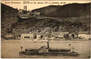 1920 Spitz an der Dunau, Ruine Hinterhaus / castle ruins, steamship (EK)