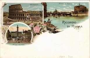 1897 (Vorläufer!) Roma, Rome; Colosseo, Castel S. Angelo, Piazza Colonna. Art Nouveau, floral, litho (EM)