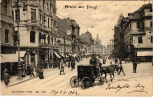 1902 Praha, Prague, Prag; Der Graben / street view, tram, shops of Löbl, Bechner (EB)