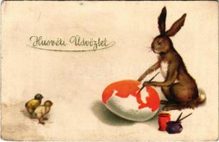 1930 Húsvéti üdvözlet / Easter greeting art postcard with rabbit and egg (fl)