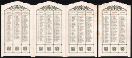 1914 A Divat Szalon naptára az 1914. évre. Dekoratív, négy részből álló, kihajtható naptár, kártyana...