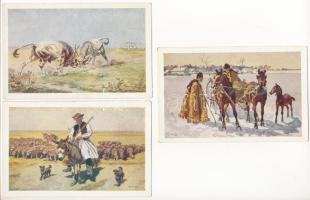 6 db RÉGI Benyovszky motívum képeslap: magyar népéletből / 6 pre-1945 Hungarian folklore motive postcards