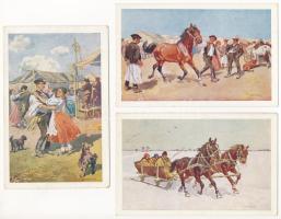 6 db RÉGI Benyovszky motívum képeslap: magyar népéletből / 6 pre-1945 Hungarian folklore motive post...