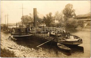 1928 Budapest III. Óbuda, "BADACSONY" őrnaszád a Magyar Királyi Folyamőrség matrózaival, felszerelési szemle / Hungarian River Guard ship and mariners. photo (fl)