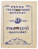 1959 Vasas Természetbarát Egyesület turavezető igazolvány, az egyesület turavazetői jelvényének viseléséhez, fényképes, kitöltött, 11x8,5 cm