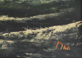 Azonosítatlan jelzéssel: Vitorlás hajók. Olaj, vászon. Jelzett. 70x50 cm Enyhén sérült keretben