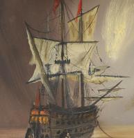 Charles jelzéssel: Vitorlás hajó. Olaj, vászon. Jelzett. 70x50 cm Dekoratív, enyhén sérült keretben