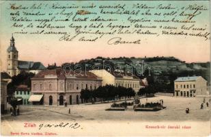 1905 Zilah, Zalau; Kossuth tér északi része, gyógyszertár, Lengyel Antal üzlete. Seres Samu kiadása / square, pharmacy, shop (fl)