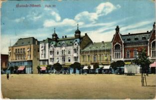 1912 Szatmárnémeti, Szatmár, Satu Mare; Deák tér, Lengyel Imre üzlete, piac / square, shops, market (EK)