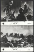 cca 1939/1960 ,,Scsorsz" című szovjet film jelenetei és szereplői, 11 db vintage produkciós filmfotó ezüst zselatinos fotópapíron, a használatból eredő hibákkal, a szövegmező felülragasztva, 18x24 cm