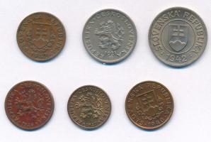 Csehszlovákia 1921. 20h Cu-Ni + 1926. 10h bronz + 1927. 5h bronz + Szlovákia 1940-1942. 20h bronz (2...