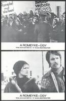 cca 1976 ,,Romeyke-ügy" című NSZK film jelenetei és szereplői, 6 db produkciós filmfotó nyomdatechnikával sokszorosítva kartonpapírra, egyoldalas nyomással, a használatból eredő (esetleges) kisebb hibákkal, 18x24 cm