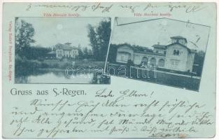 1901 Szászrégen, Sächsisch-Regen, Reghin; Villa Horváth és Villa Matskási kastély este. Rudolf Burghardt kiadása / castles at night (EK)