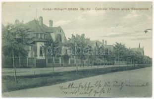 1916 Beszterce, Bistritz, Bistrita; Kaiser-Wilhelm-Straße / Császár Vilmos utca. F. Stolzenberg kiadása / street view (EK)