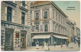 1911 Temesvár, Timisoara; Hunyadi utca, Lenner és Aug. Babusnik és Társa üzlete. Gerő Manó kiadása / street and shops (EK)