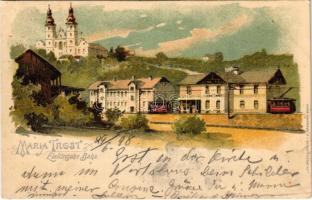 1898 (Vorläufer) Mariatrost (Graz, Steiermark), Elektrische Bahn / tramway station, basilica. litho (EK)