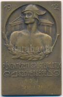 1932. &quot;Pénzintézeti Sportegyesületek Szövetsége 1912 / I. dij 1934. I. 21.&quot; bronz díjplakett (74x48mm) T:AU patina