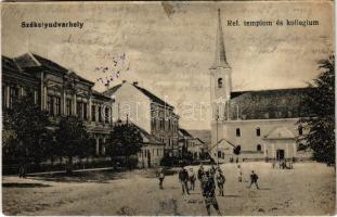 1920 Székelyudvarhely, Odorheiu Secuiesc; Református templom és kollégium. Becsek D. Fia kiadása / Calvinist church and boarding school (ázott / wet damage)