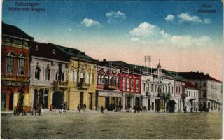 Szászrégen, Sächsisch Regen, Reghin; Fő tér, Frank, Schupiter, Mark Farkas üzlete / main square, shops