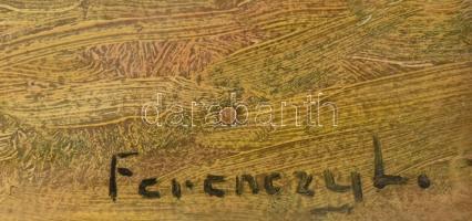 Ferenczy László: Táj alakkal. Olaj karton, sérült, 21x26 cm Keretben