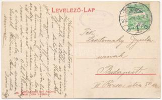 1912 Arad, Boros Béni téri részlet, emeletes autóbusz, gazdasági Gépraktár. Kerpel Izsó kiadása, Ruh...