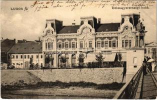 1909 Lugos, Lugoj; Délmagyarországi bank, Corso kávéház, építkezés / bank, cafe, construction