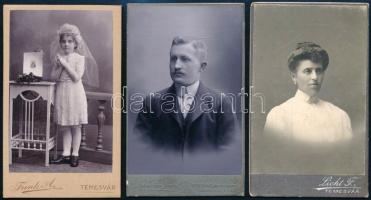 cca 1880-1900 Portrék, 9 db keményhátú fotó temesvári műtermekből, 10,5×6,5 cm