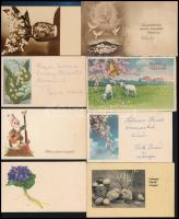 18 db régi húsvéti üdvözlőkártya, többségükön kézzel írt sorokkal, vegyes méretben és állapotban