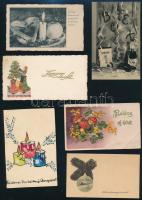 20 db régi karácsonyi / újévi üdvözlőkártya, többségükön kézzel írt sorokkal, vegyes méretben és állapotban